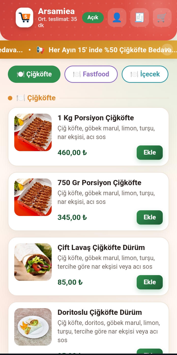 Müşteri sipariş ekranı