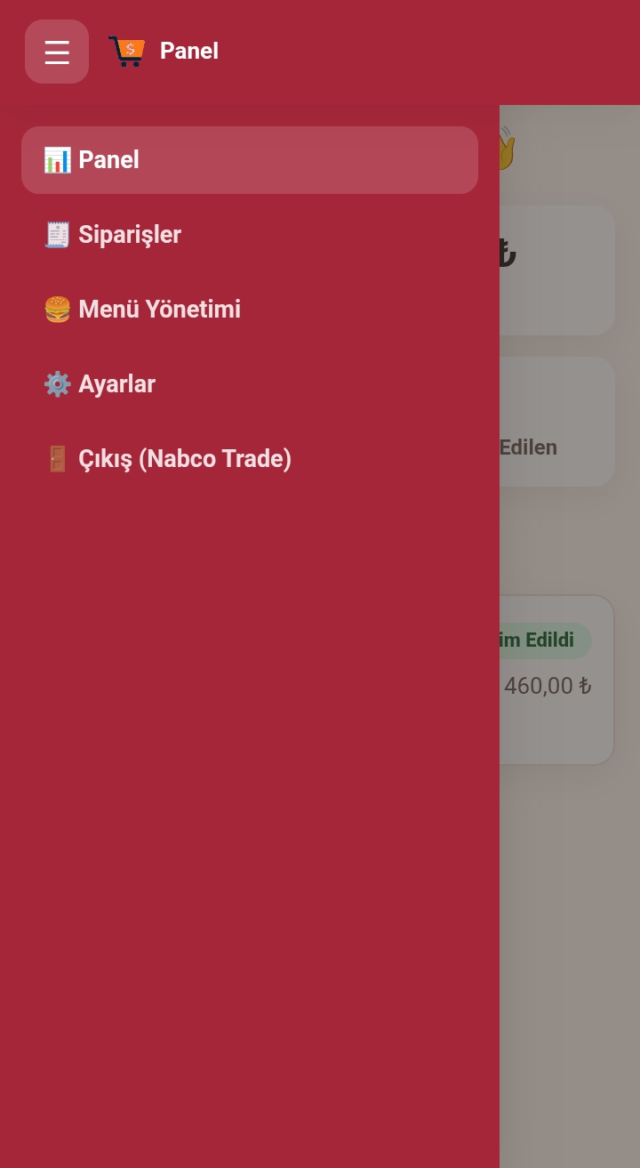Menü yönetimi ekranı